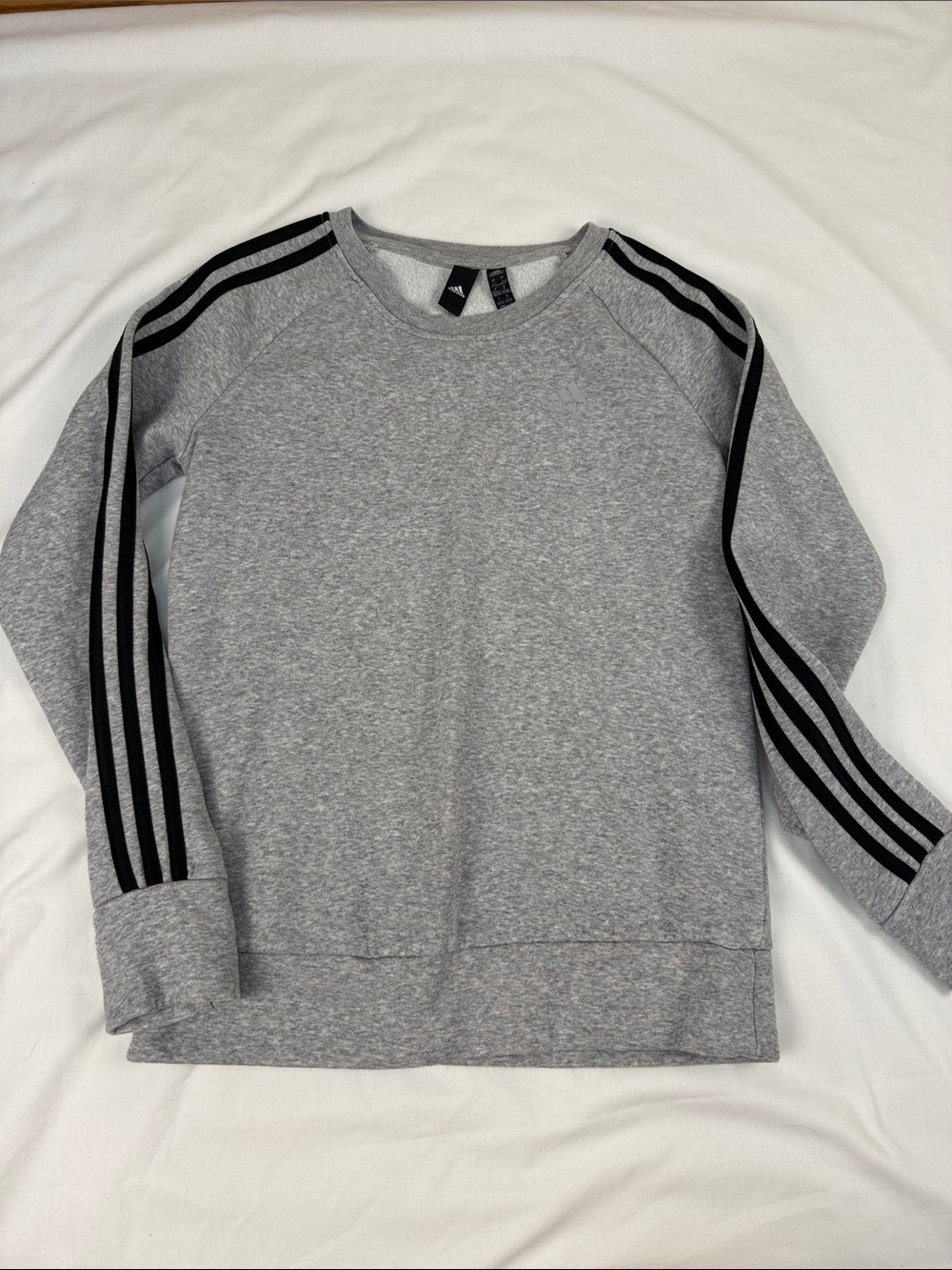 adidas Women’s Heather Gray Sweatshirt with Black Three-Stripes